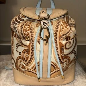 Spartina 449 Beige and Light Blue Paisley Canvas Drawstring Backpack